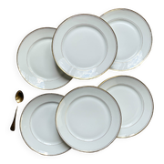 6 Small vintage French plates in golden white Limoges porcelain