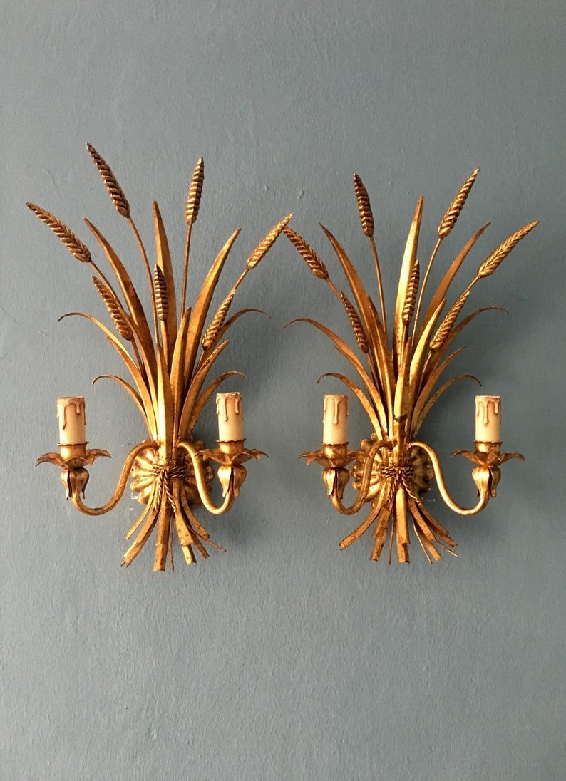 Pair of Italian Hollywood Regency metal wall lamps by Hans Kogl
