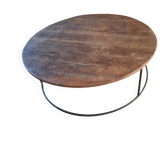 Grande table basse ronde bois et fer forgé