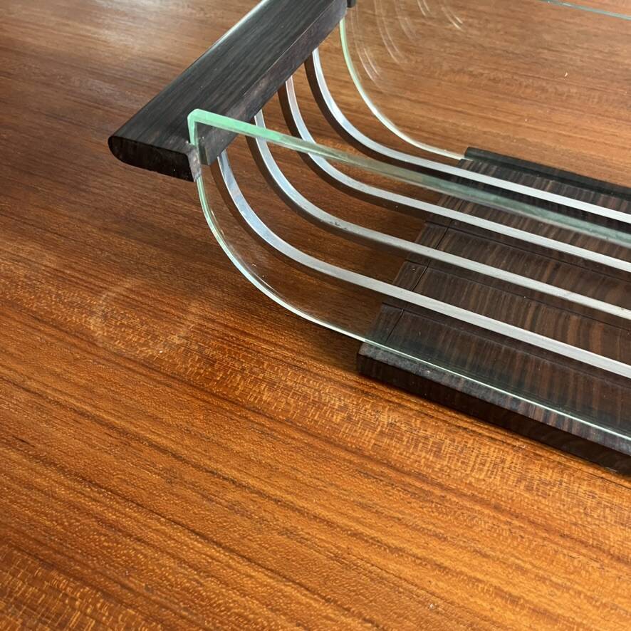 Art Deco fruit bowl or catchall in wood, glass, and metal.