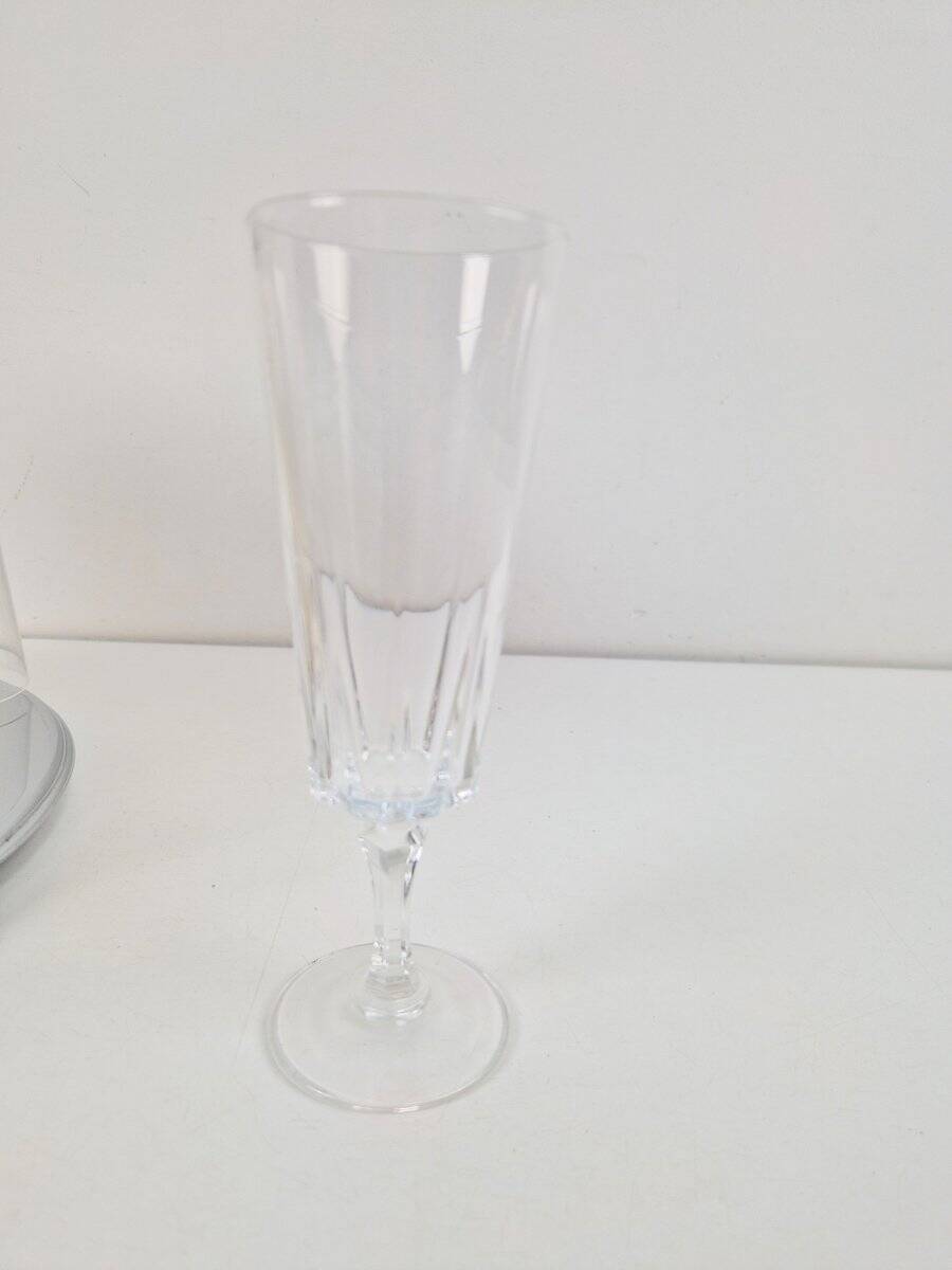 Brass Champagne Cooler with Glass Holder and Crystal flutes by Hans Turnwald for Freddotherm, Germany, 1960s, Set of 7