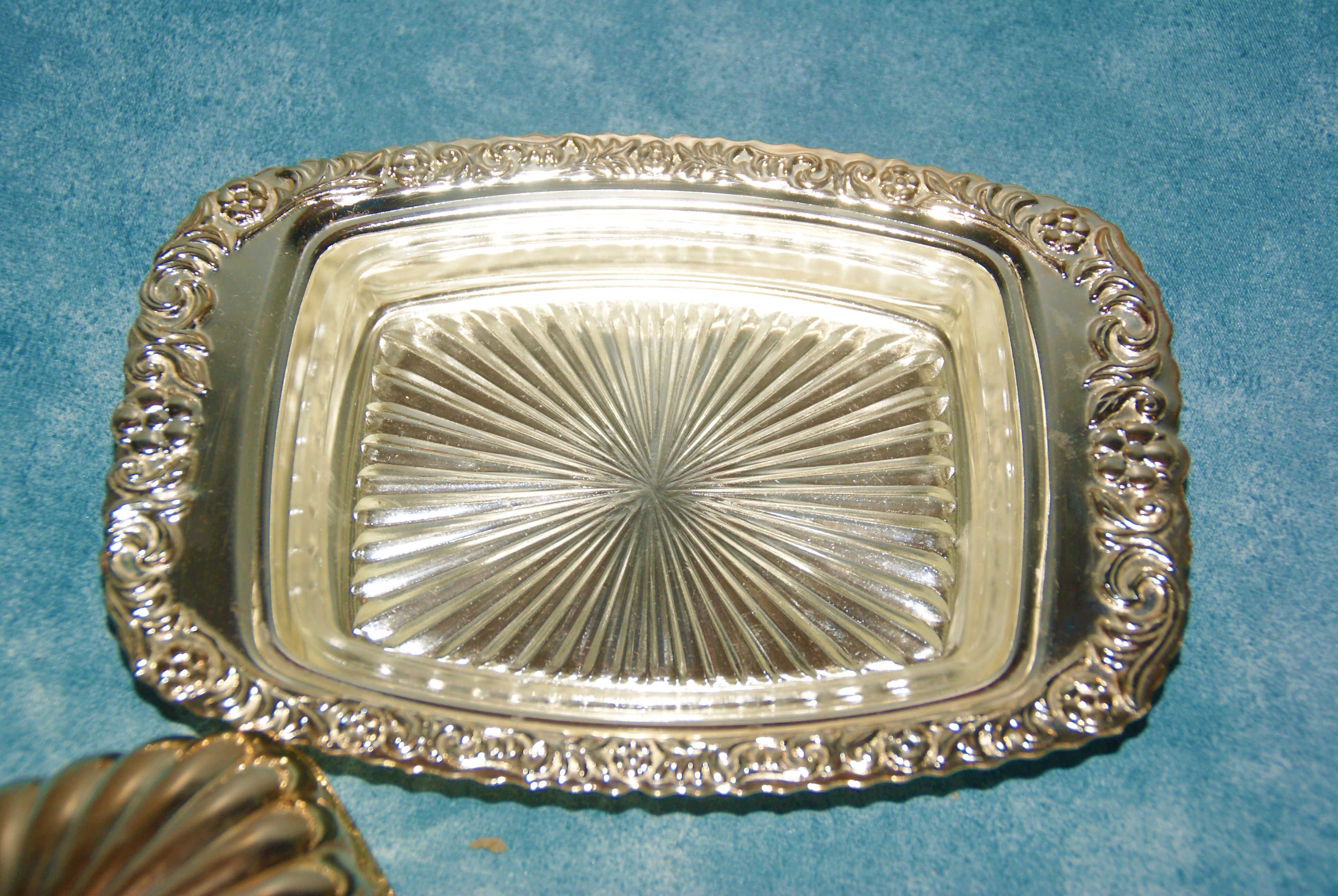 Silver metal butter dish / vintage 50s-60s