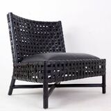Pair of black woven leather lounge chairs