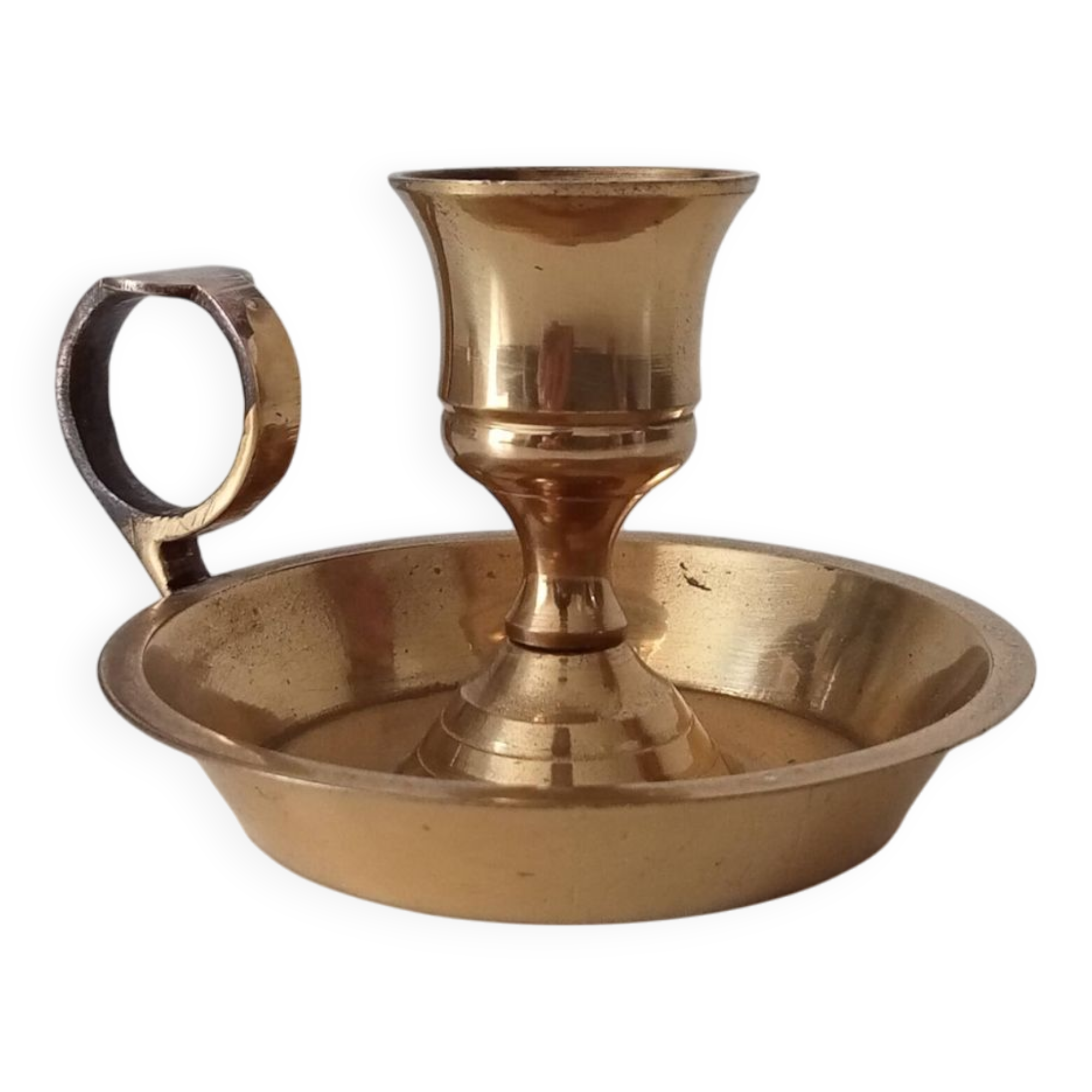 Vintage hand candle holder in solid golden brass