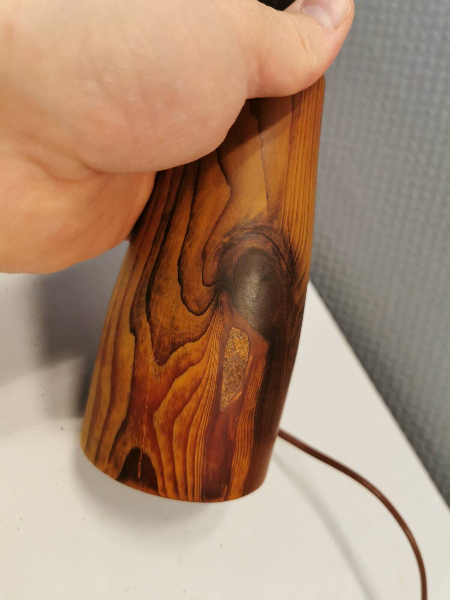 Very rare table lamp in turned wood by Stig Petterson Sweden 1950s.