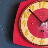 Vintage formica clock silent wall pendulum "Avron red yellow"