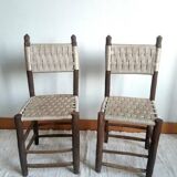 Brutalist wooden and rope chairs