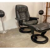 Armchair relaxation leather & footrest Stressless model Ekornes vintage 1980