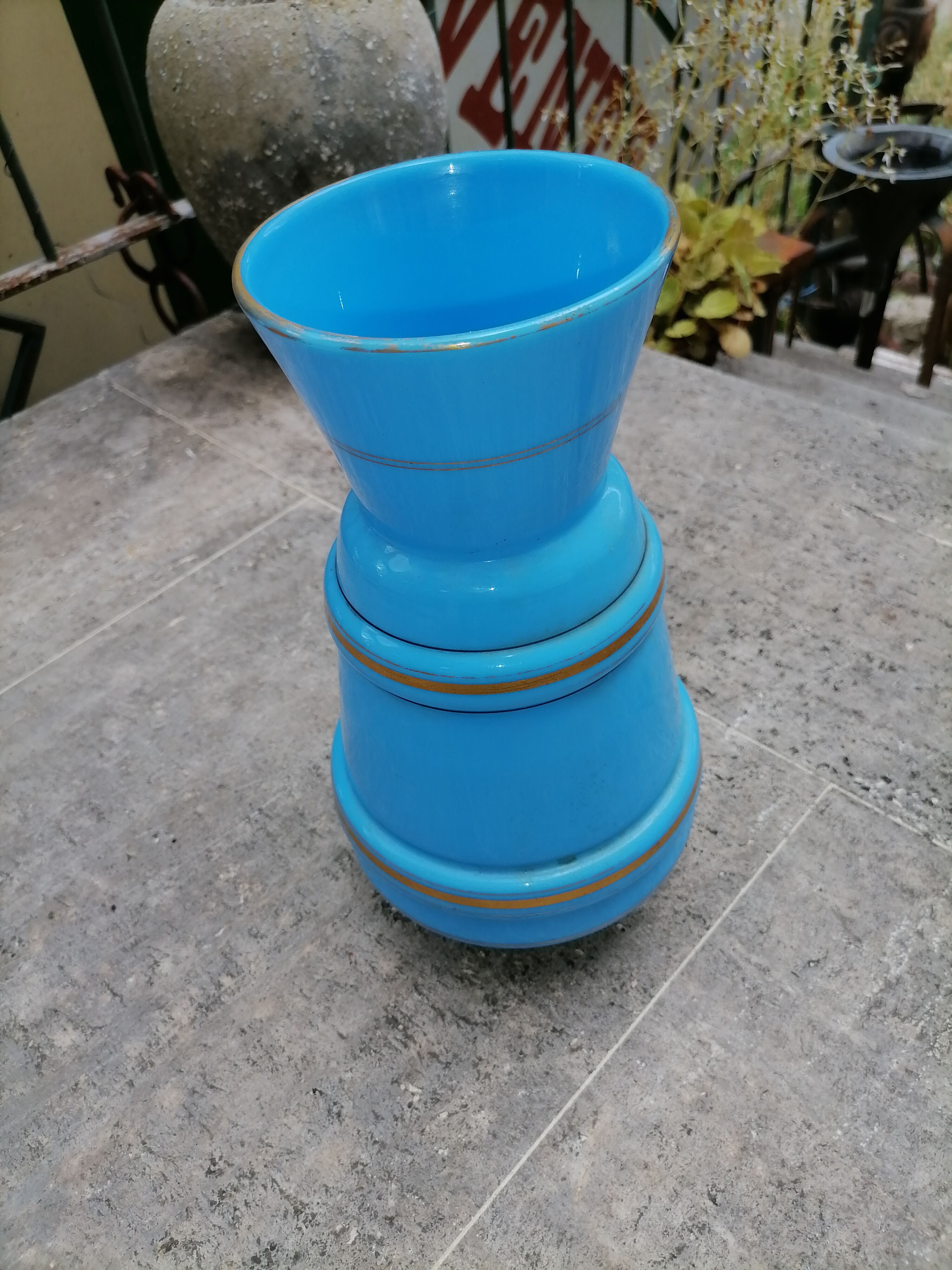 Golden blue opaline vase