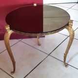 Table guéridon en laiton et miroir