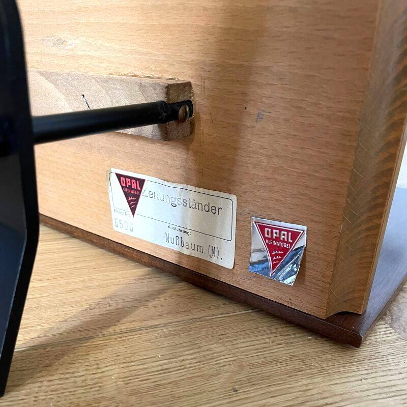 Vintage walnut and black OPAL magazine/vinyl rack
