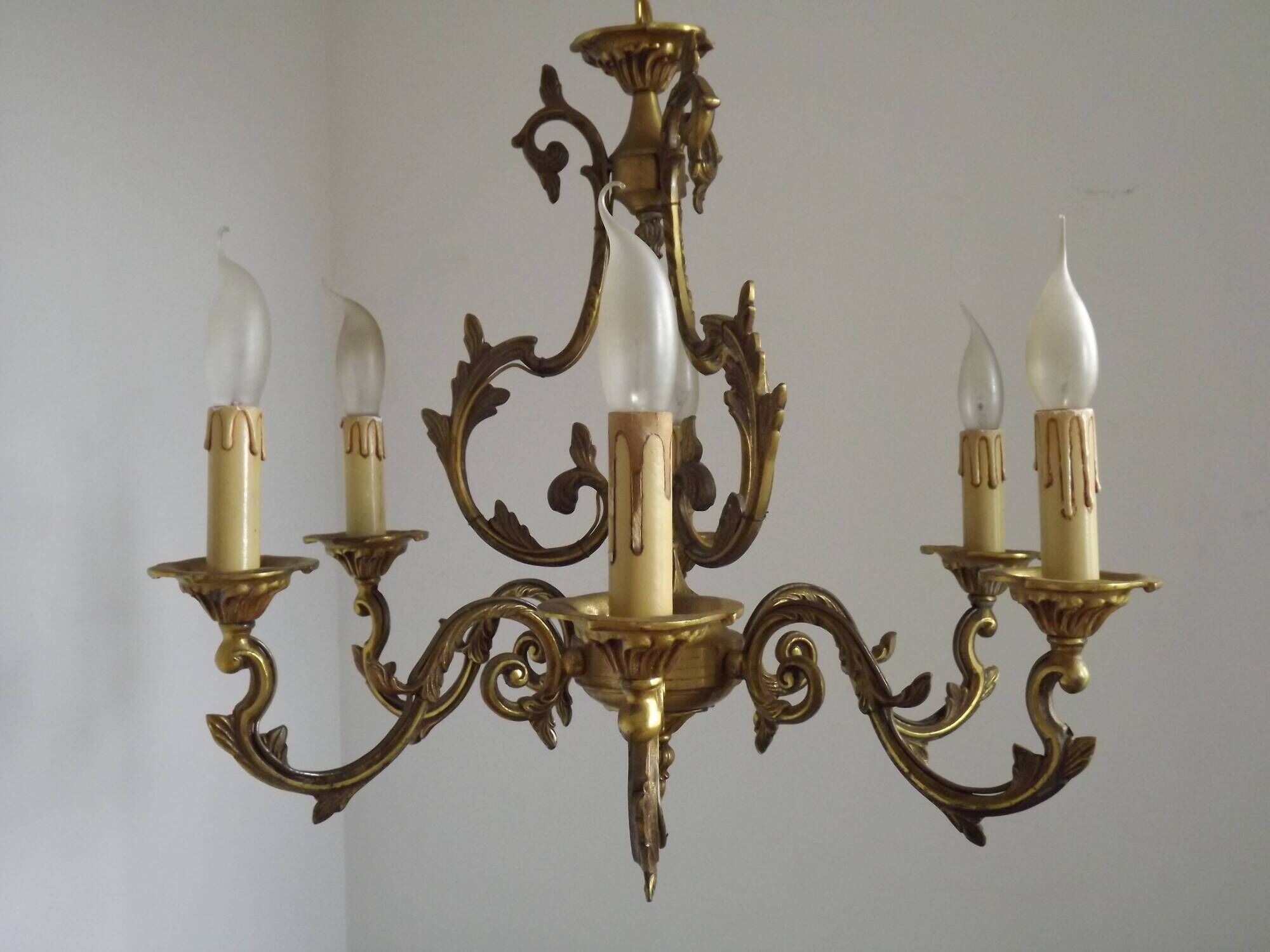 Large Antique French Art Nouveau Acanthus 6-Light Bronze Cage Candlestick