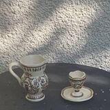 Coquetier et pichet en ceramique emaillée artisanal, peint a la main brehat