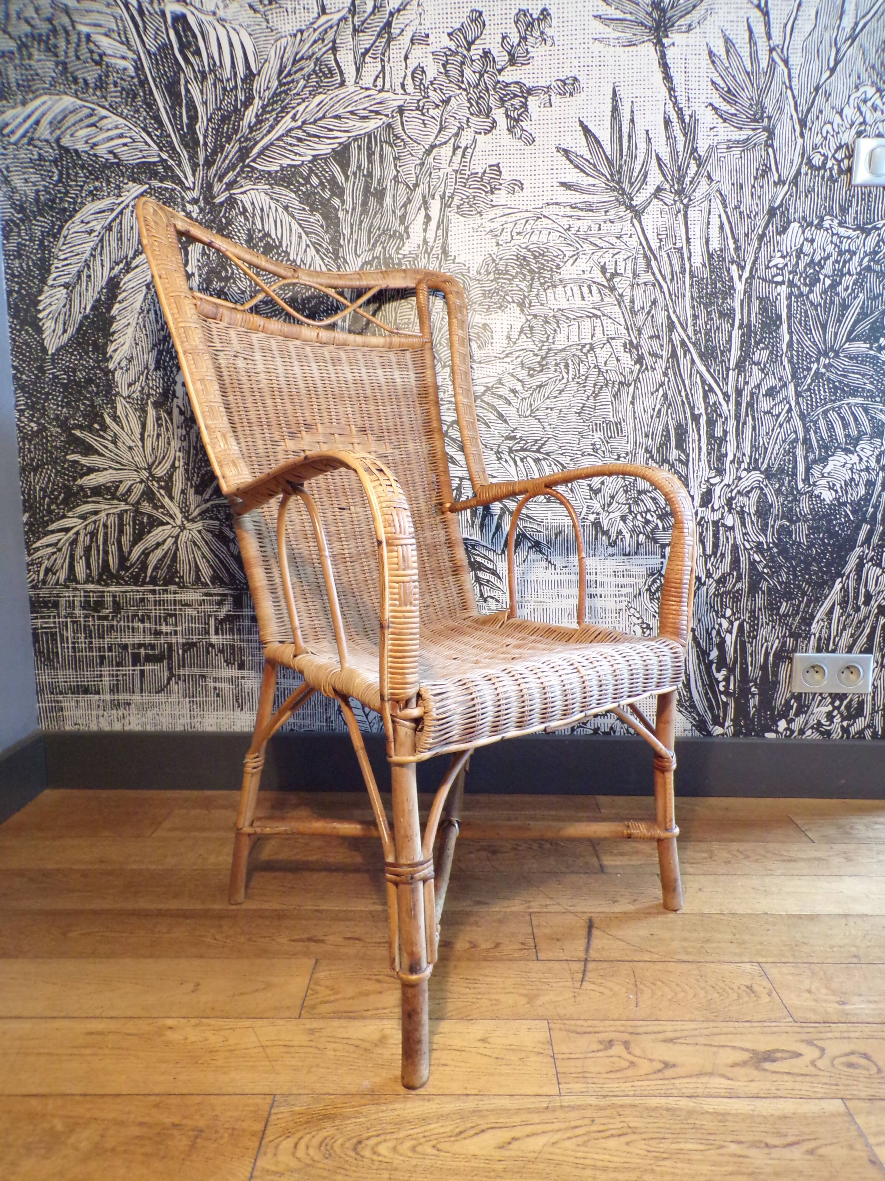Fauteuil rotin 1930-50