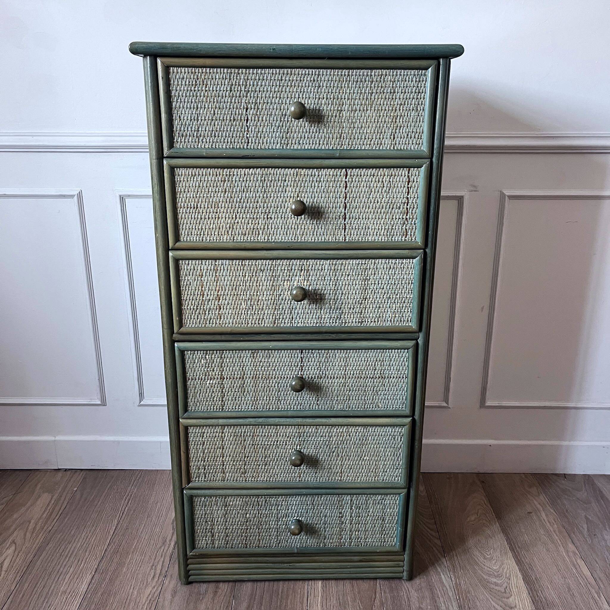 Vintage woven wicker chest of drawers