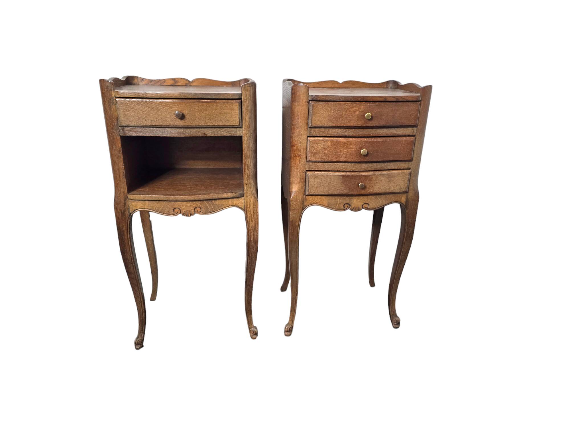 Pair of Louis XV style oak bedside tables