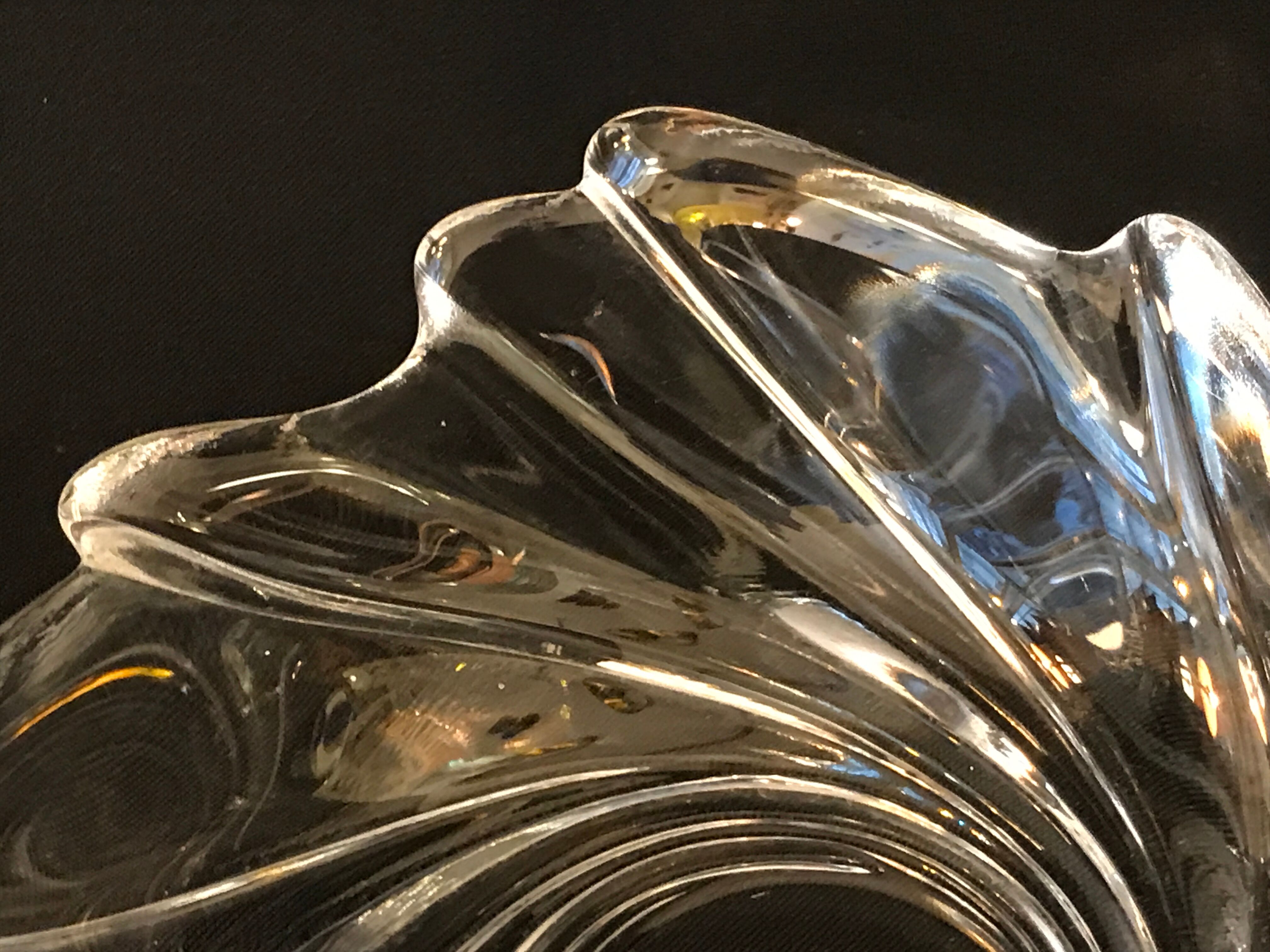 Clear crystal bowl burke wave empty pocket vintage art deco