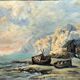 Impressionist painting attributed to F-G Engler, oil on canvas, romantic seascape.