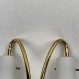 Pair brass and opaline wall sconces or bedside lamps, Austria 1950s