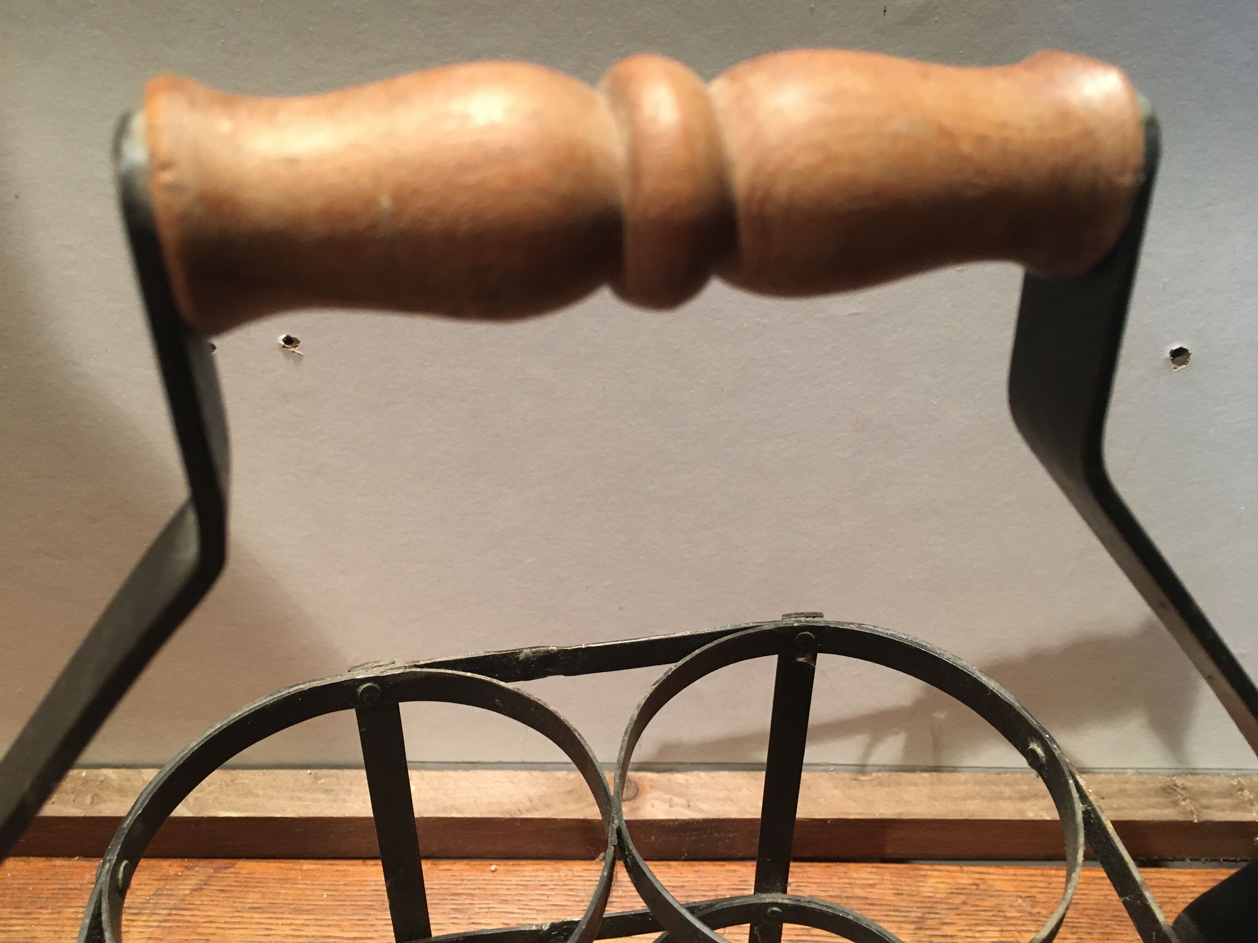 Metal bottle basket and wooden handle