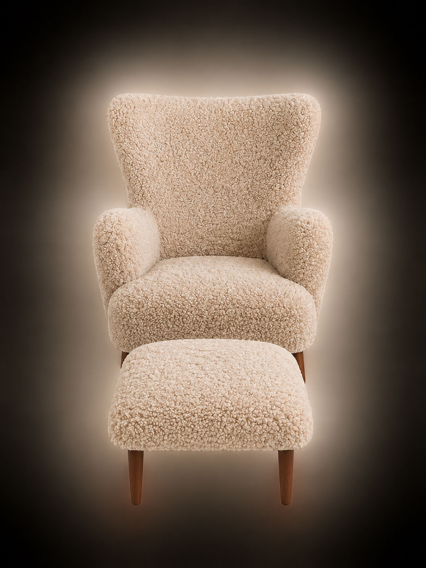 Vintage Wingback Chair & Footstool in sheepskin
