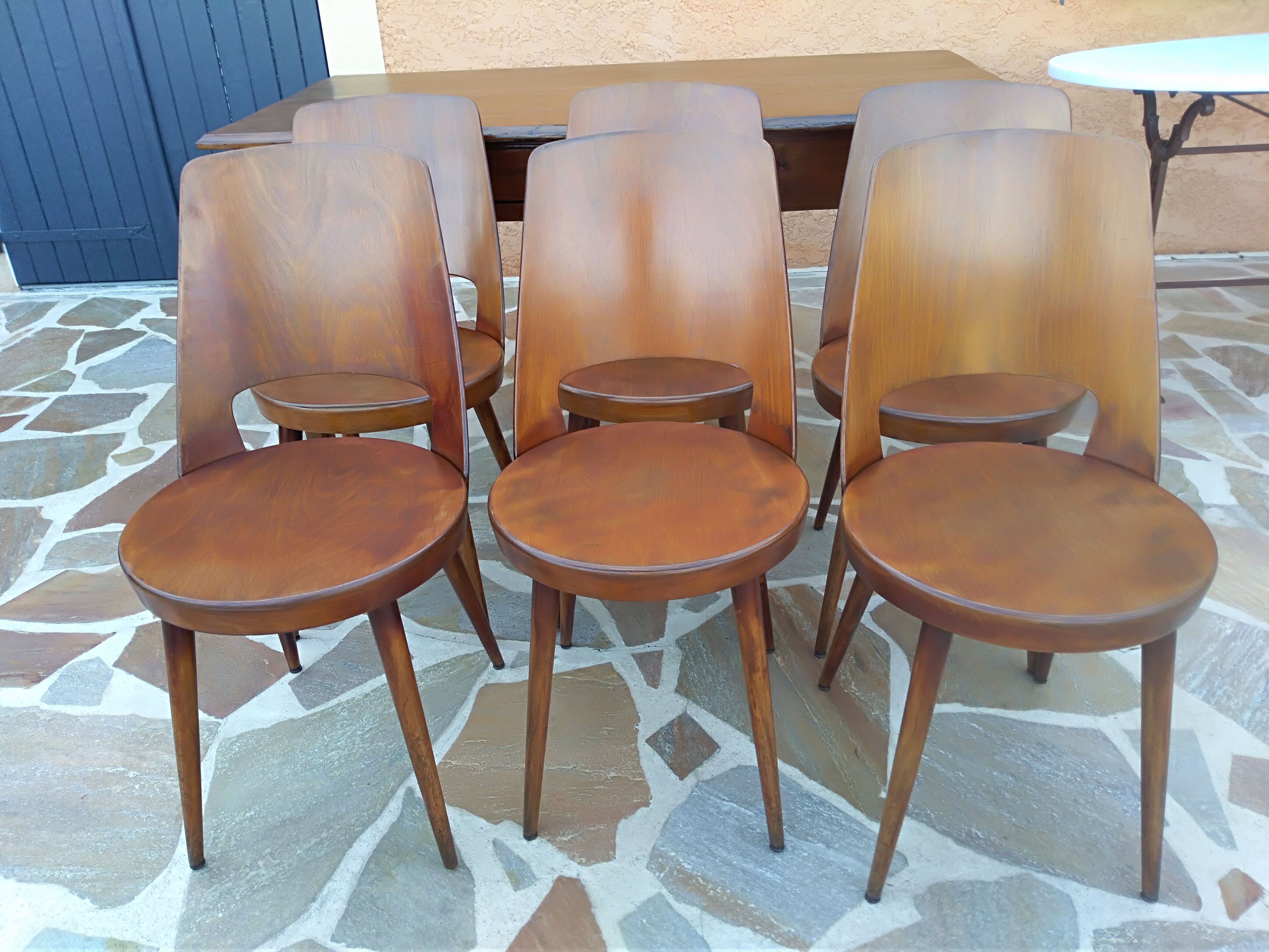 Suite de 6 chaises de bistrot Baumann modèle Mondor années 1960