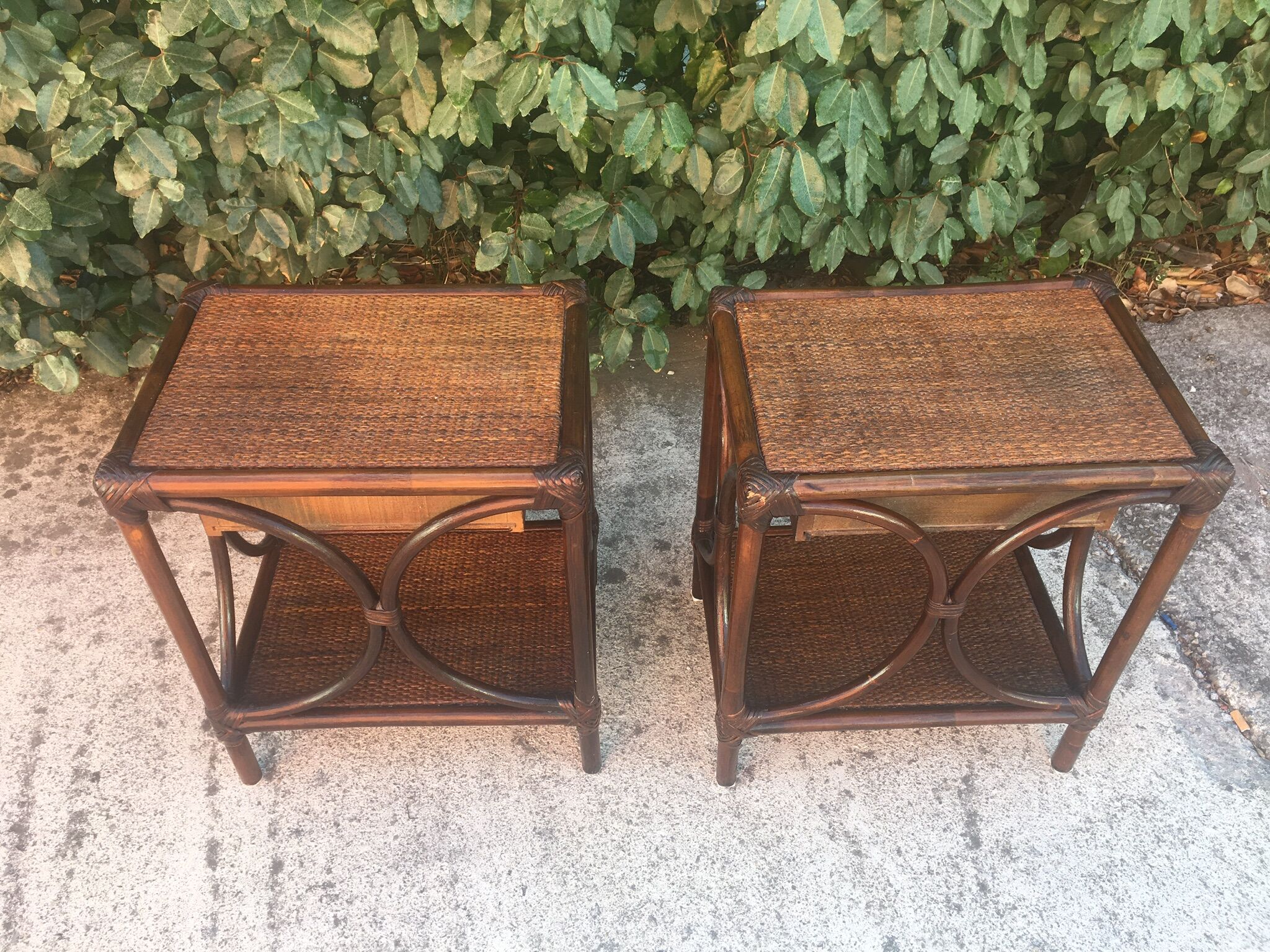 Pair of rattan bedside tables