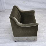 Canapé 2 places danois des années 1970, velours vert, bois de hêtre.