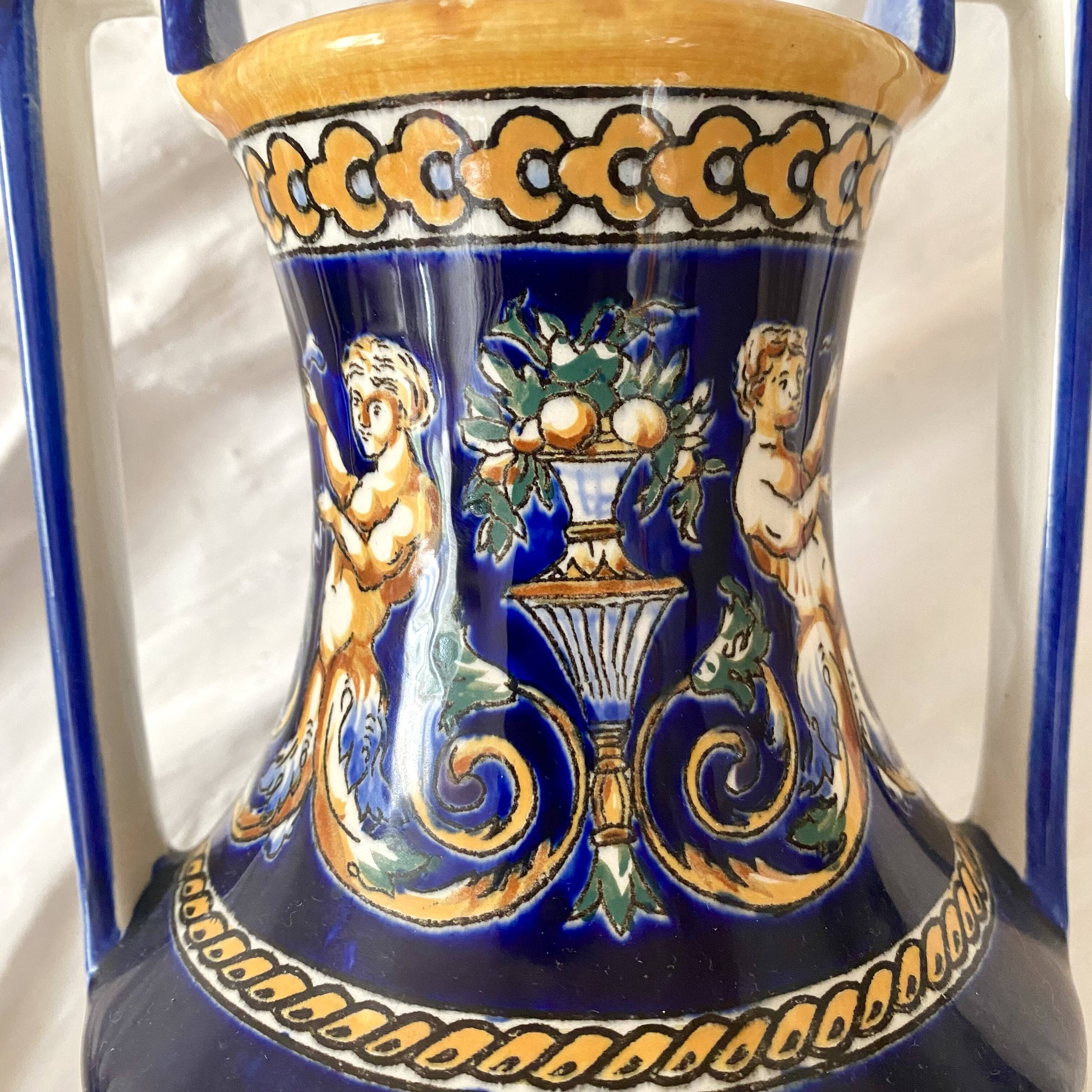 Renaissance decorated earthenware amphora vase from Gien