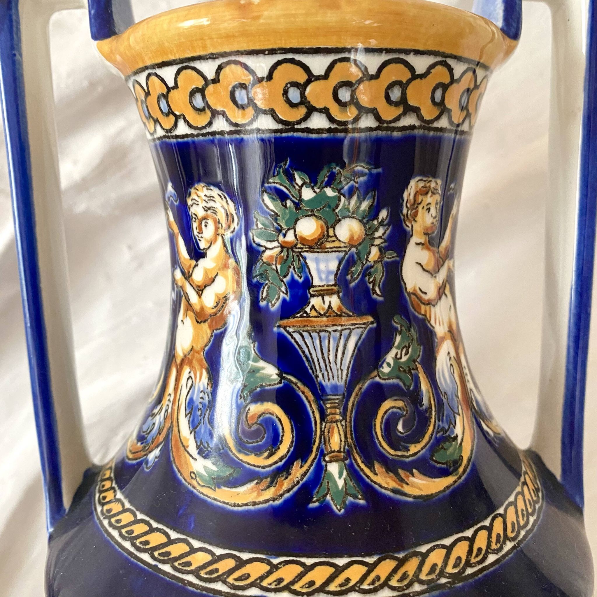 Renaissance decorated earthenware amphora vase from Gien