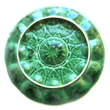 Art Deco oyster dish in green slip signed Sarreguemines DV, 12 oysters