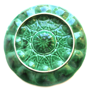 Art Deco oyster dish in green slip signed Sarreguemines DV, 12 oysters