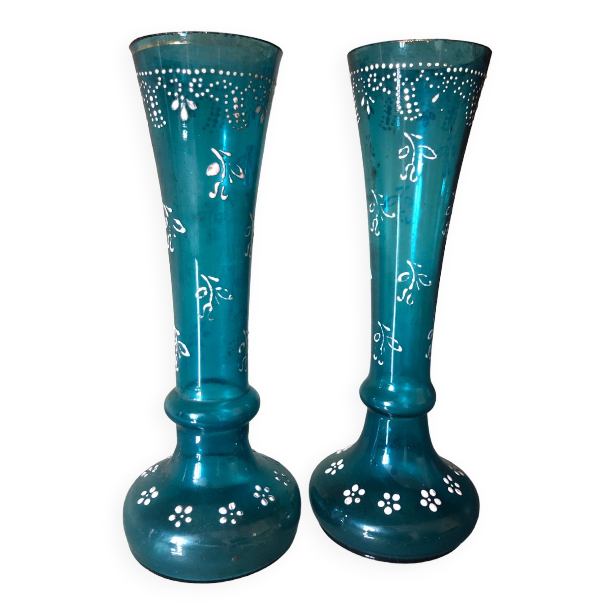Pair of enamelled glass vases