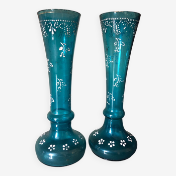 Pair of enamelled glass vases