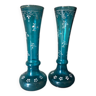 Pair of enamelled glass vases