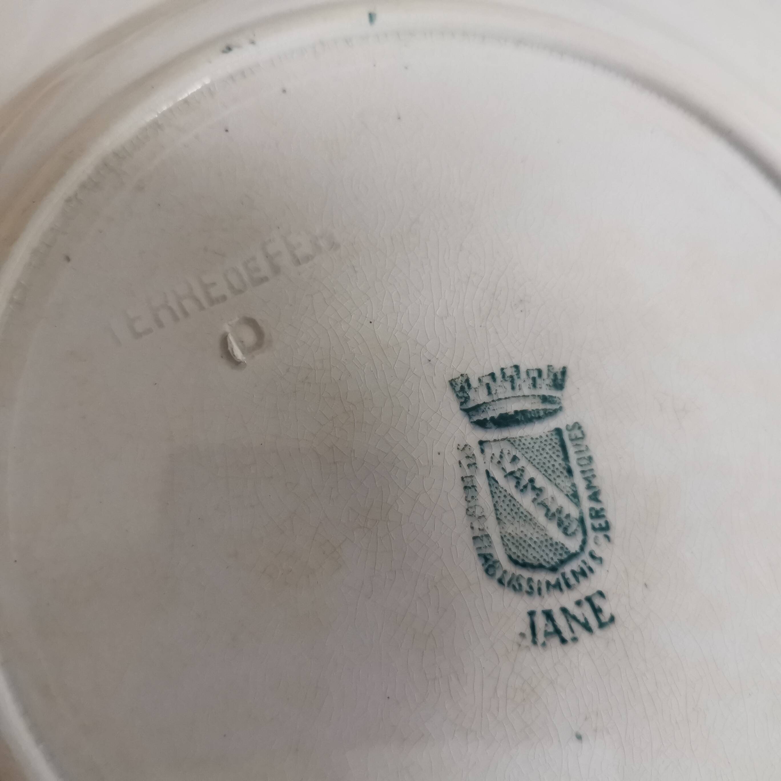 7 Jane model flat plates with dark green floral decoration Saint-Amand