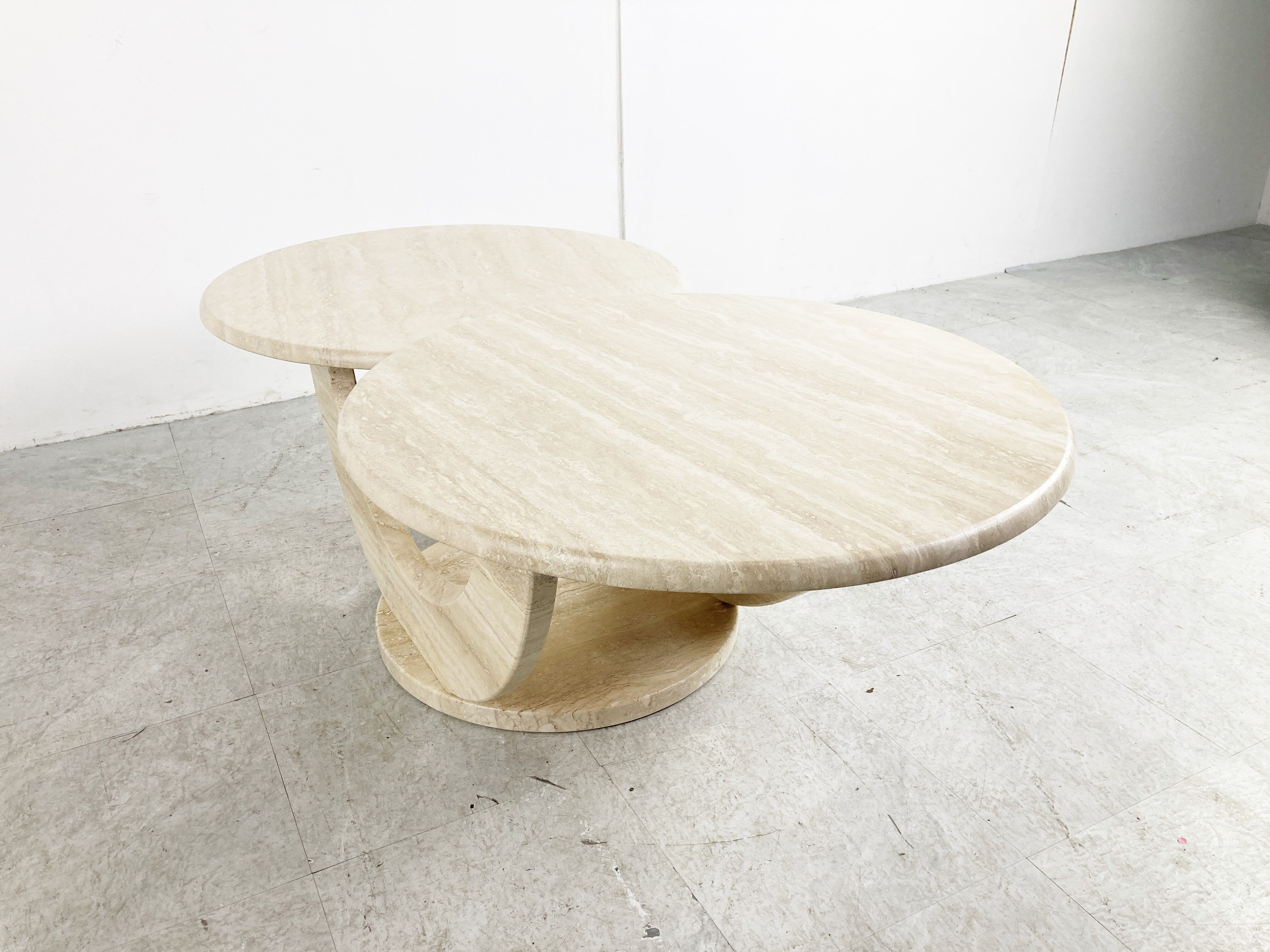Table basse en travertin à deux niveaux, années 1970