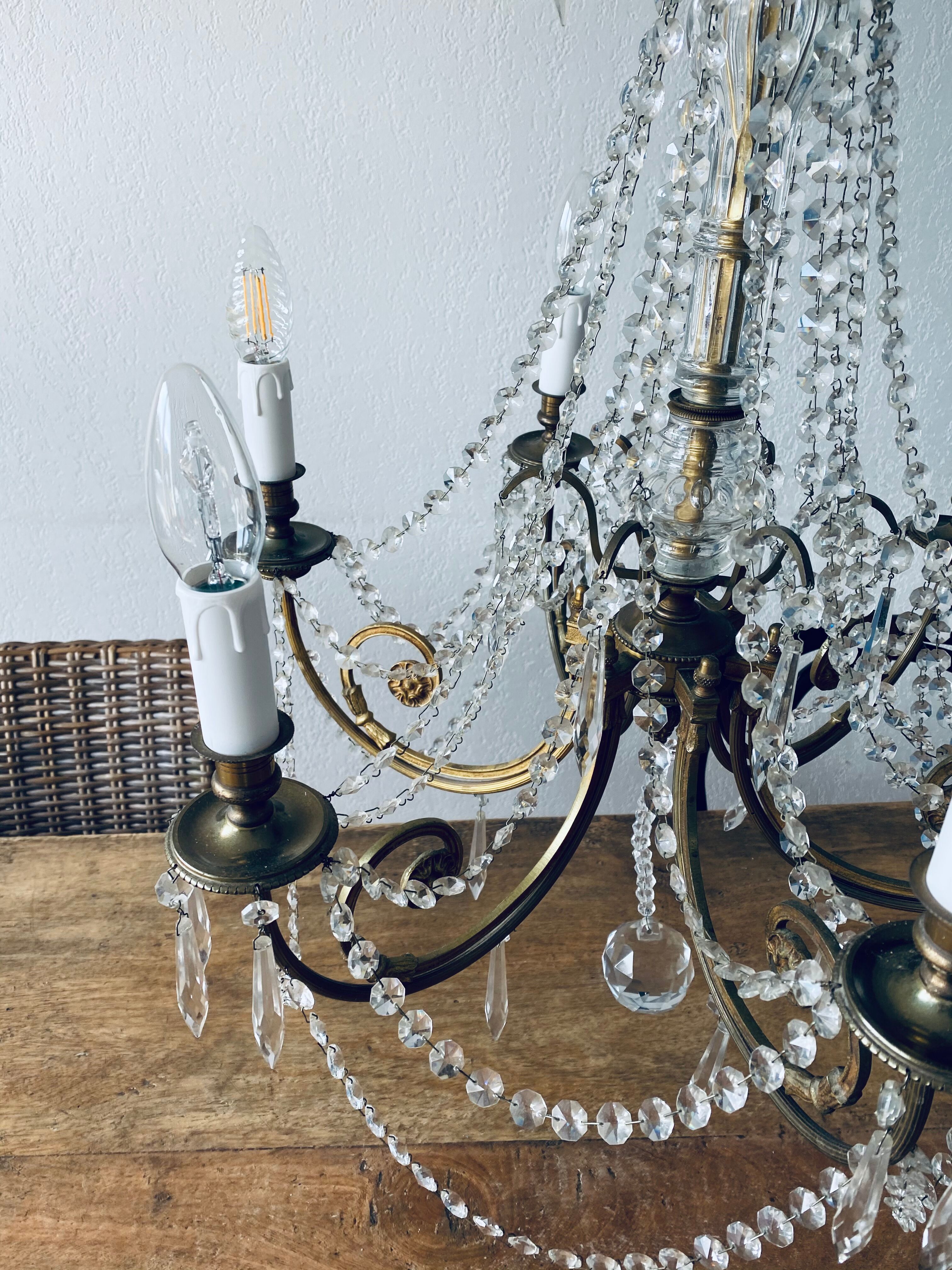 Chandelier with crystal and bronze tassels