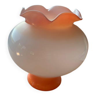 Globe verre opaque orange et blanc vintage année 70