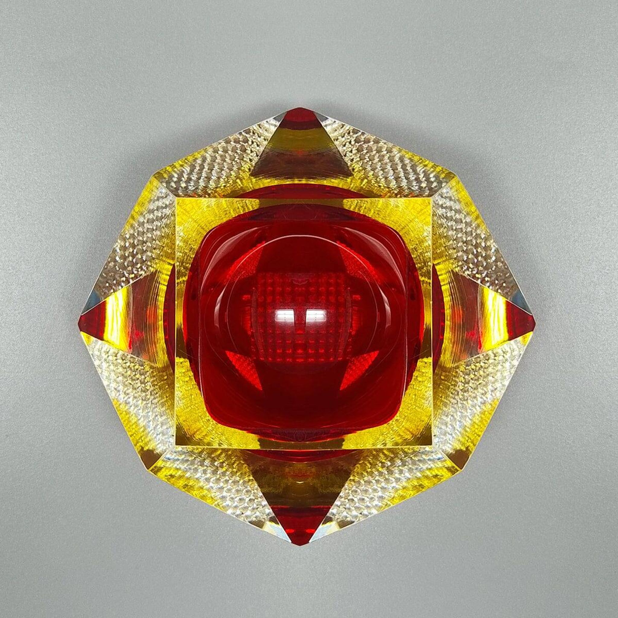 1960s Gorgeous Red and Yellow Ashtray or Catchall by Flavio Poli for Seguso