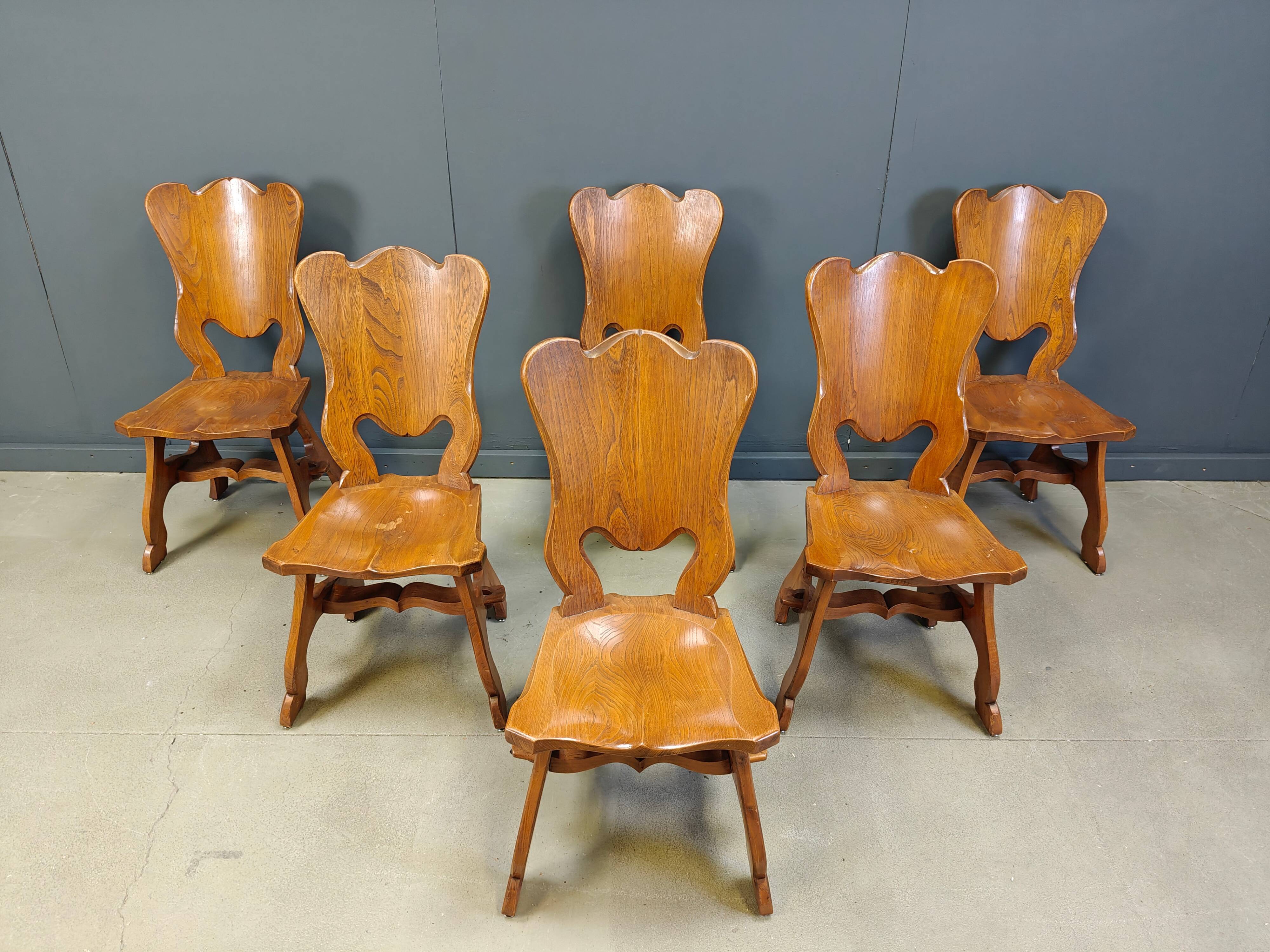 Brutalist oak dining chairs, Netherlands - 1960s