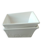 Two asymmetrical square gratin dishes BCI numbered, Made in France