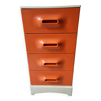 Chiffon cabinet 4 drawers Flair orange French 1970 Vintage