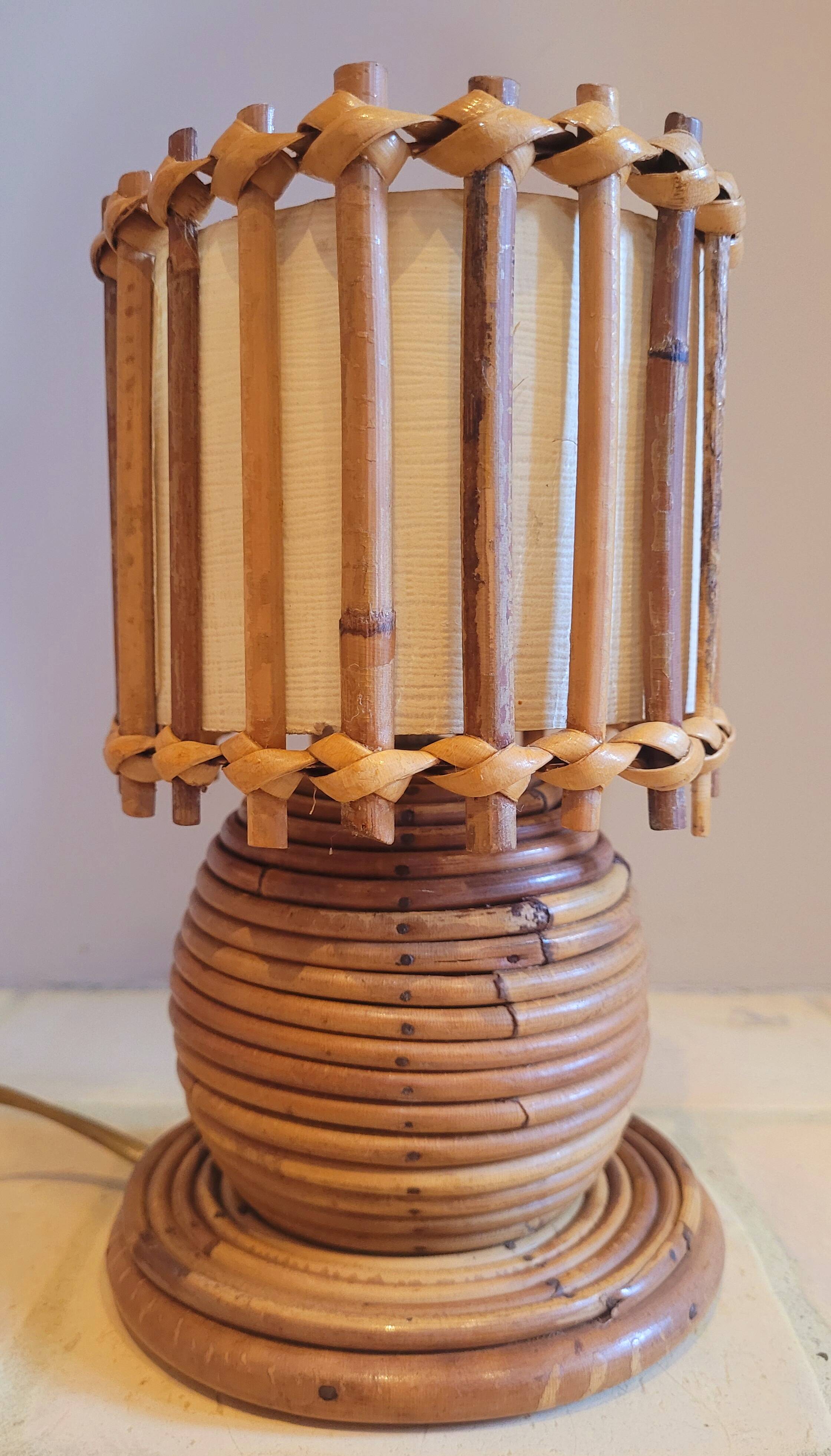 Old vintage Louis Sognot rattan lamp from the 50s and 60s