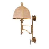 Applique murale à bras articulé en laiton réglable, abat-jour en toile de jute, Angleterre des années 1950