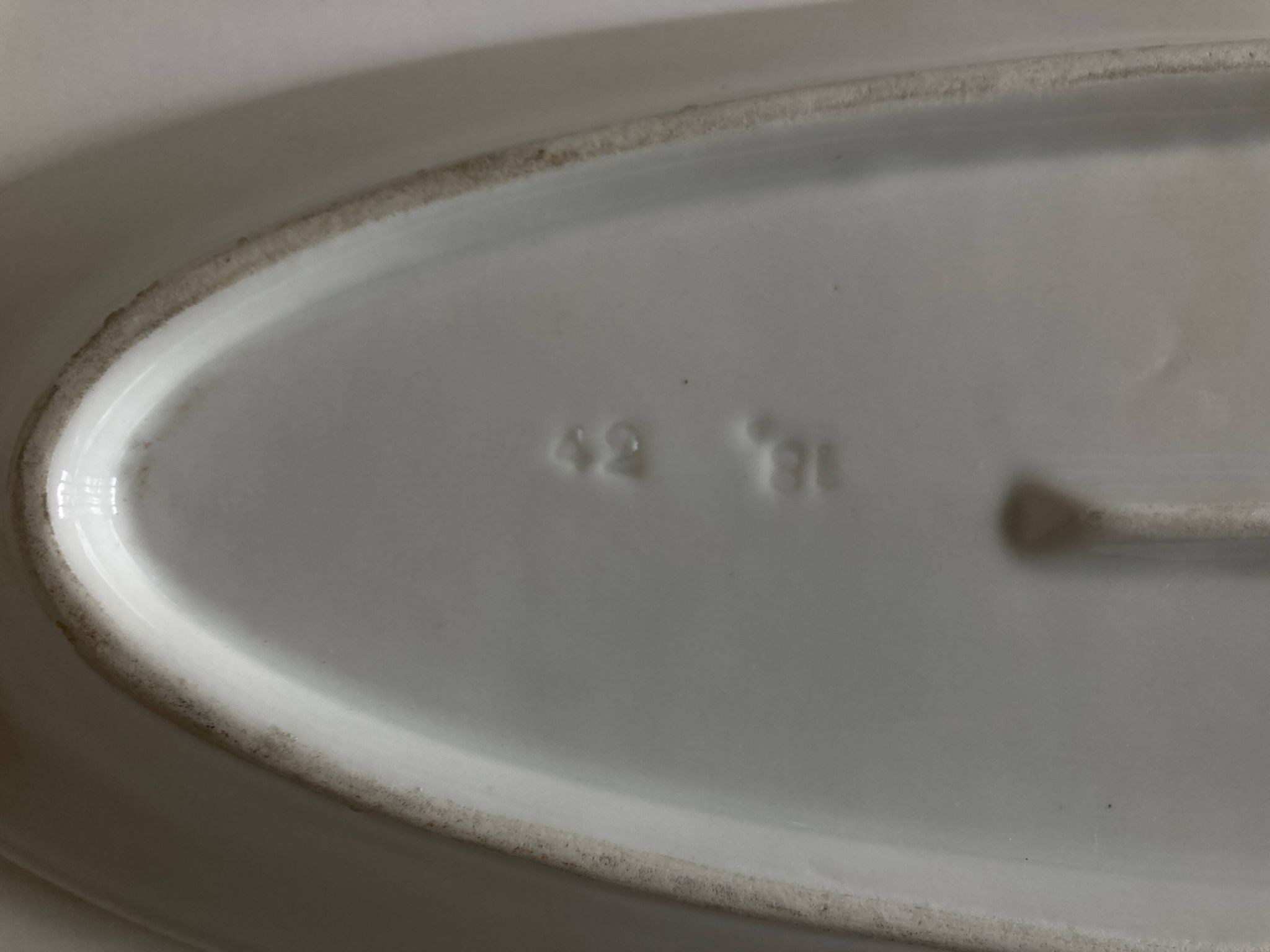 19th century white porcelain shuttle centerpiece dish