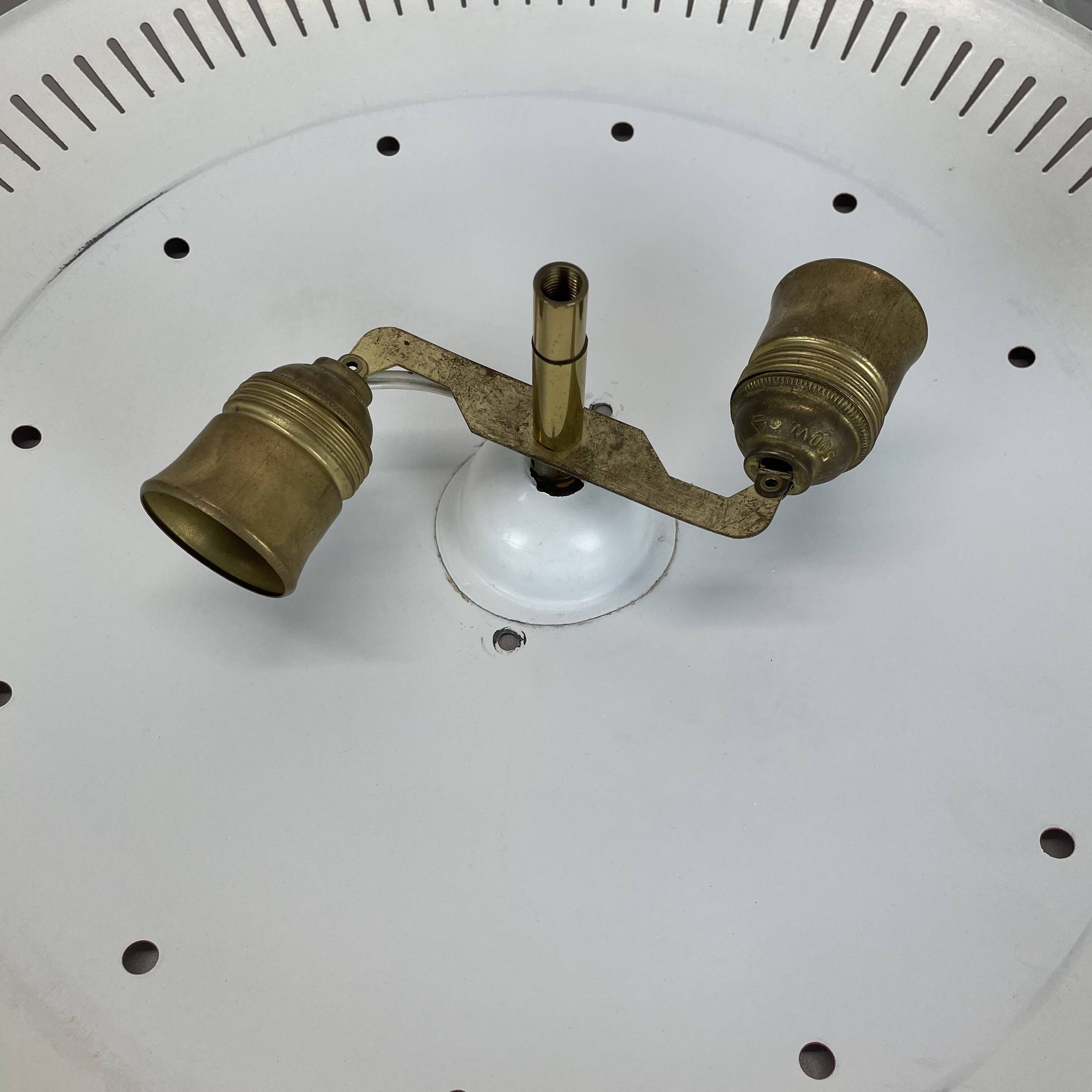 Modernist Stilnovo Style Metal glass Ceiling Flushmount Light, Italy 1950s