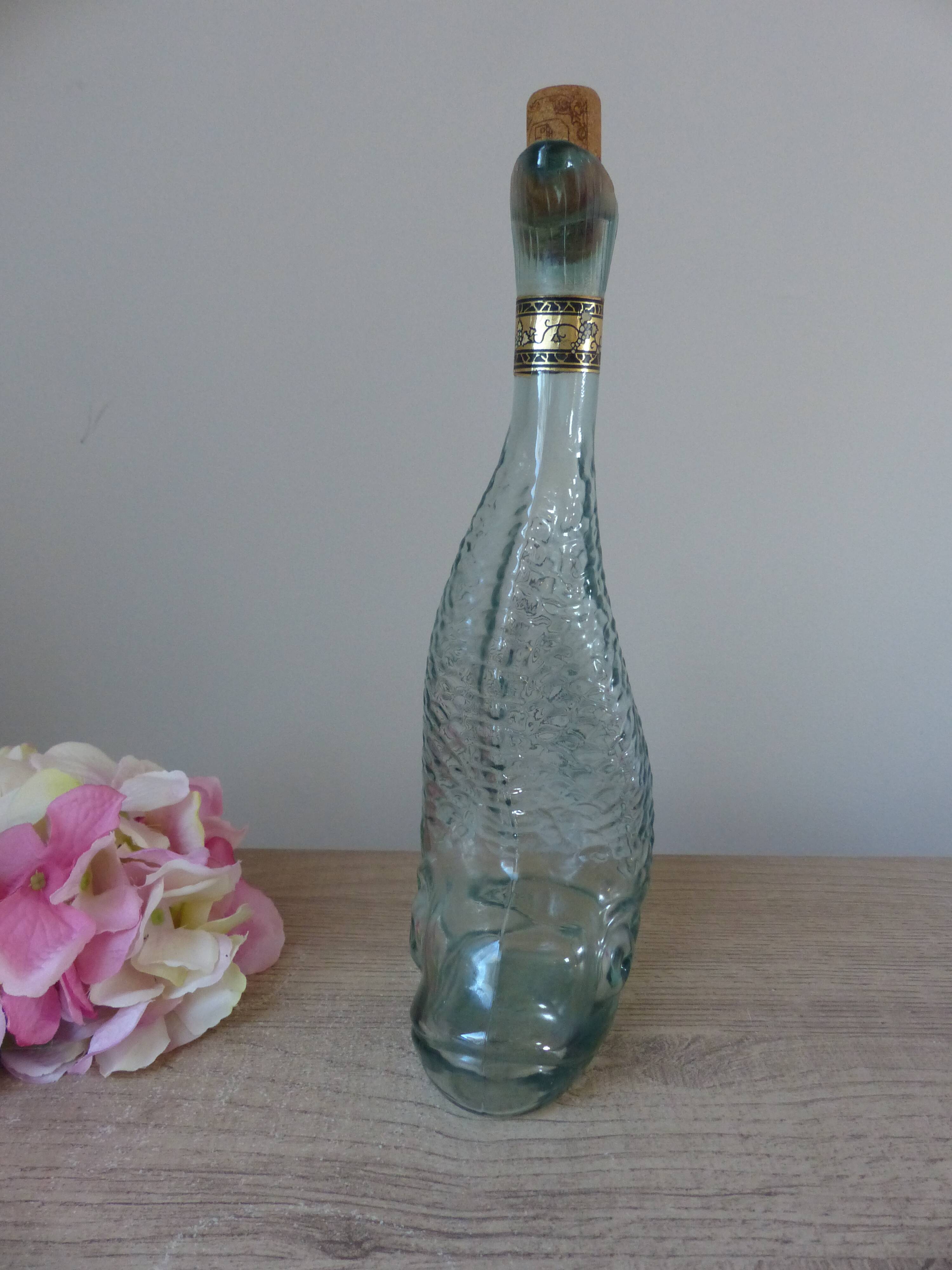 Vintage Italian glass fish bottle 75 cl, seaside decor 1970.