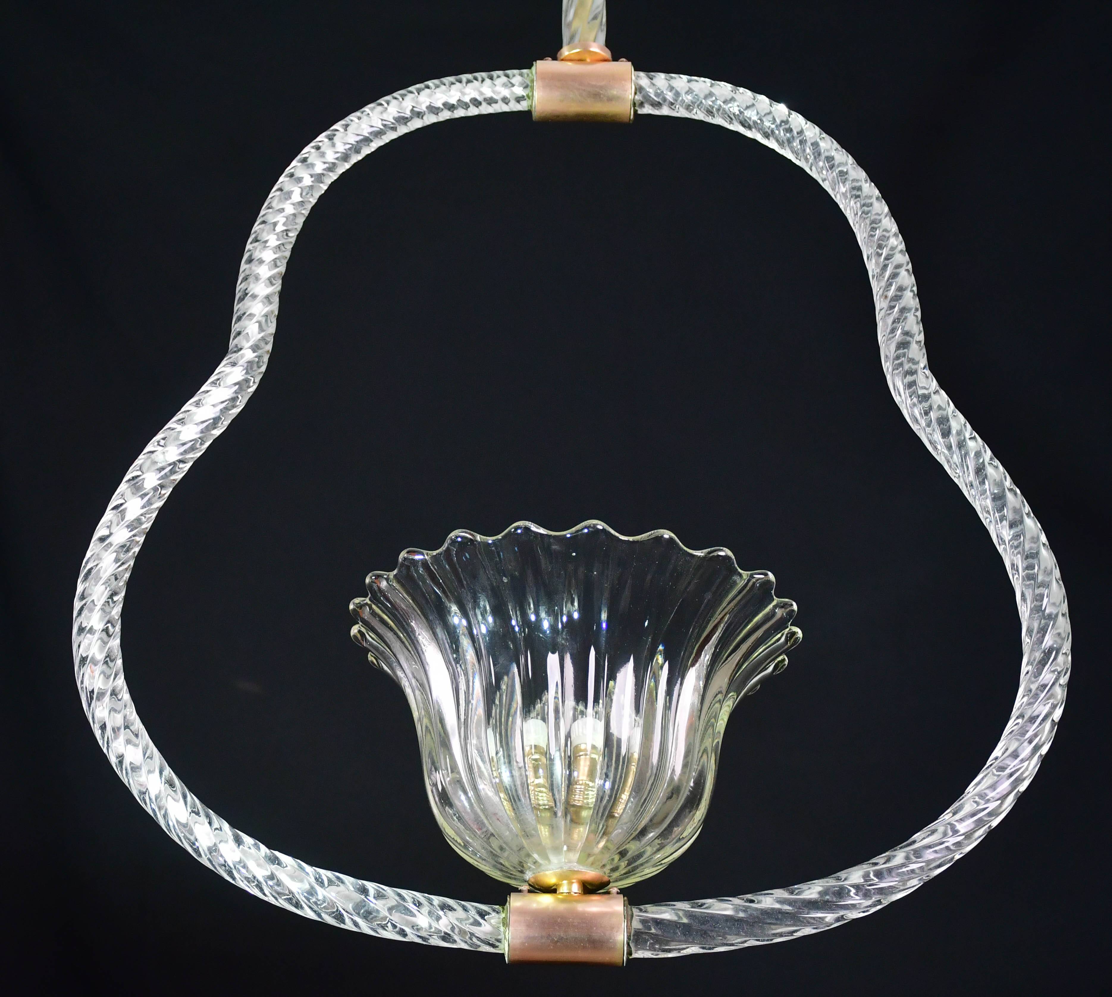 Elegant Art Deco Barovier & Toso pendant light chandelier Murano glass, 1950s