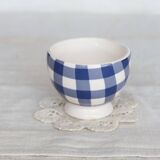 Small vintage white earthenware bowl with blue gingham pattern